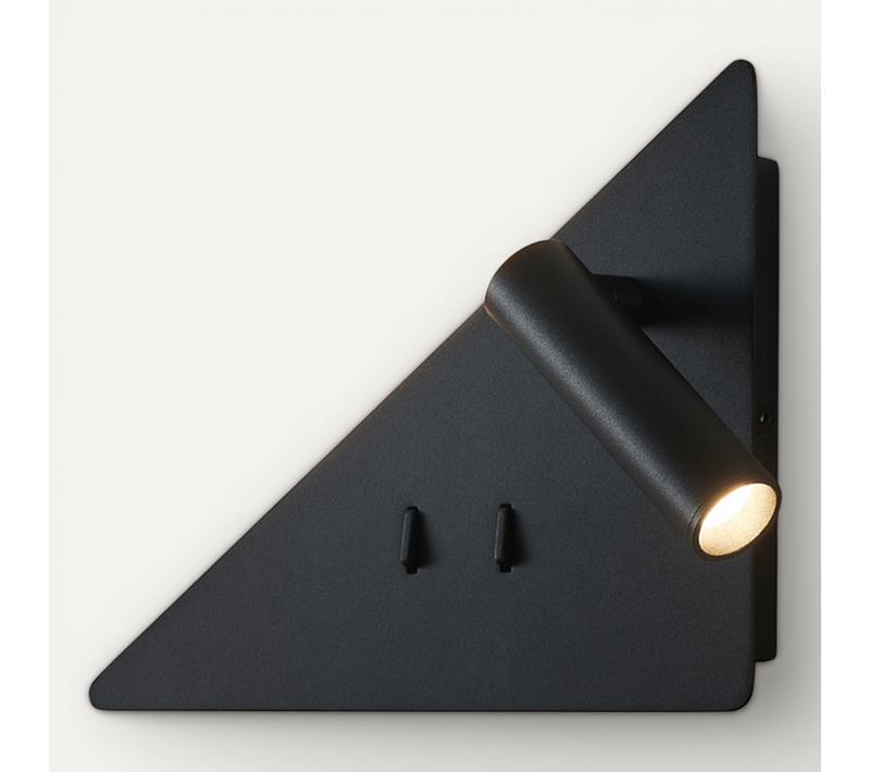 Applique Noire Triangle LED Avec Liseuse Et Angle Droit À Droite - Elaris Type A