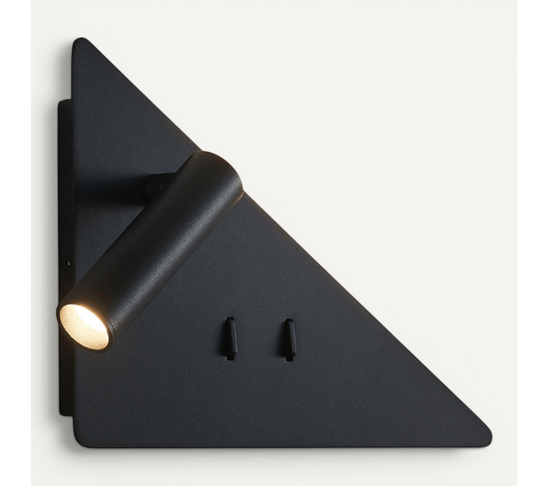 Applique Noire Triangle LED Avec Liseuse Et Angle Droit À Gauche - Elaris Type B