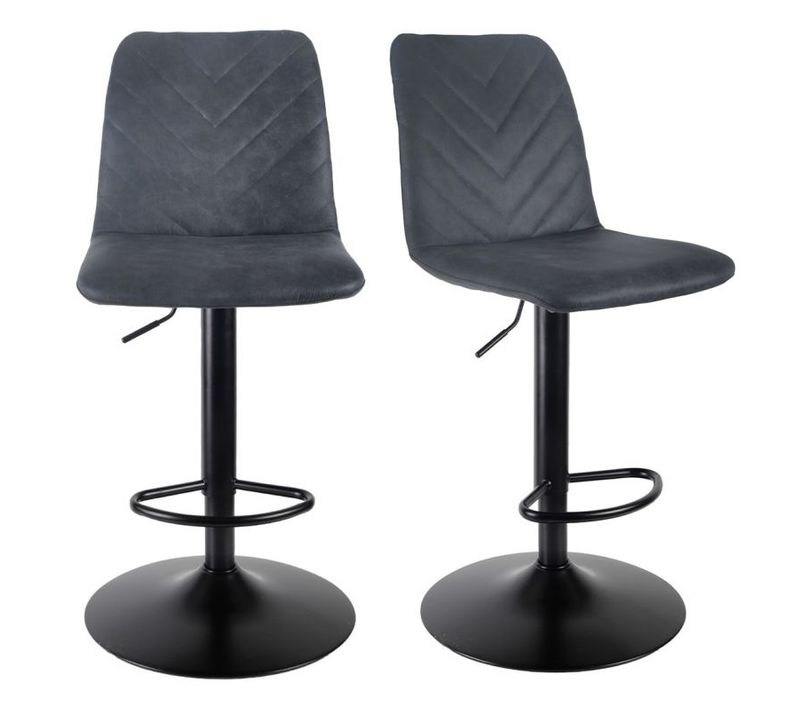 Lot 2 Tabourets De Bar Réglables En Microfibre Anthracite - Coby 2