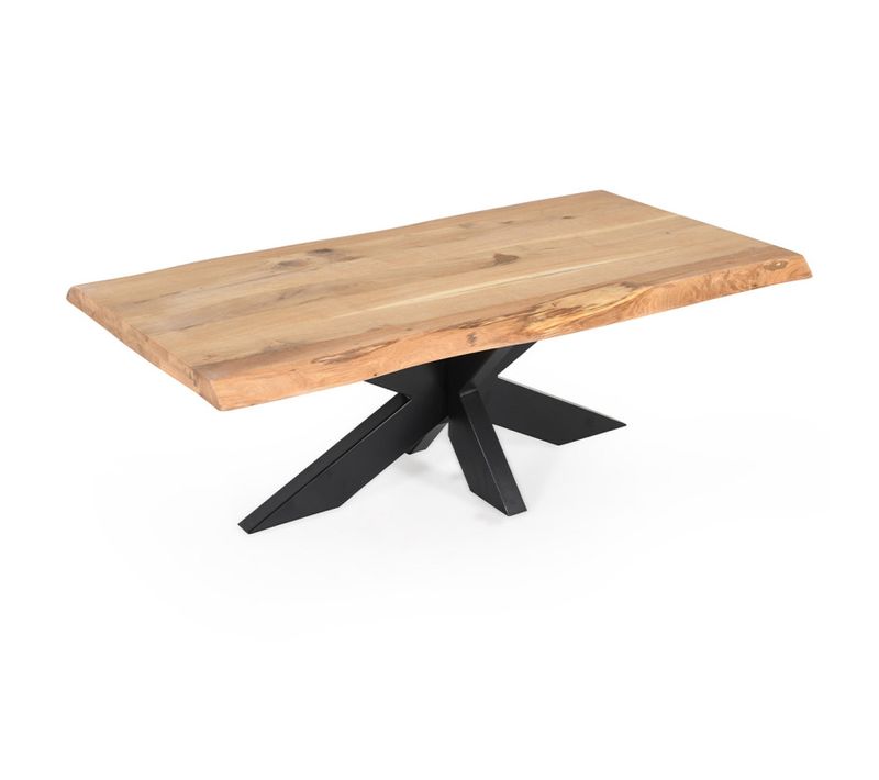 Table Basse 140 X 70 Cm En Chêne Clair Massif Et Métal Noir - Ottawa