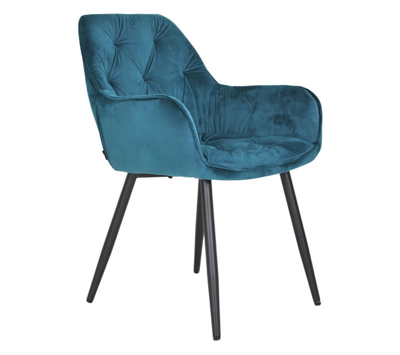 Chaise Capitonnée En Velours Bleu Canard Et Pieds En Métal - Stern 2