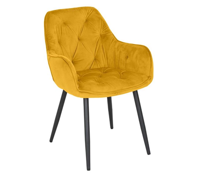 Chaise Capitonnée En Velours Jaune Et Pieds En Métal Noir - Stern 2