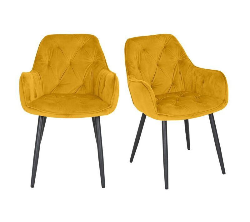 Lot 2 Chaises En Velours Jaune Avec Pieds En Métal Noir - Stern 2