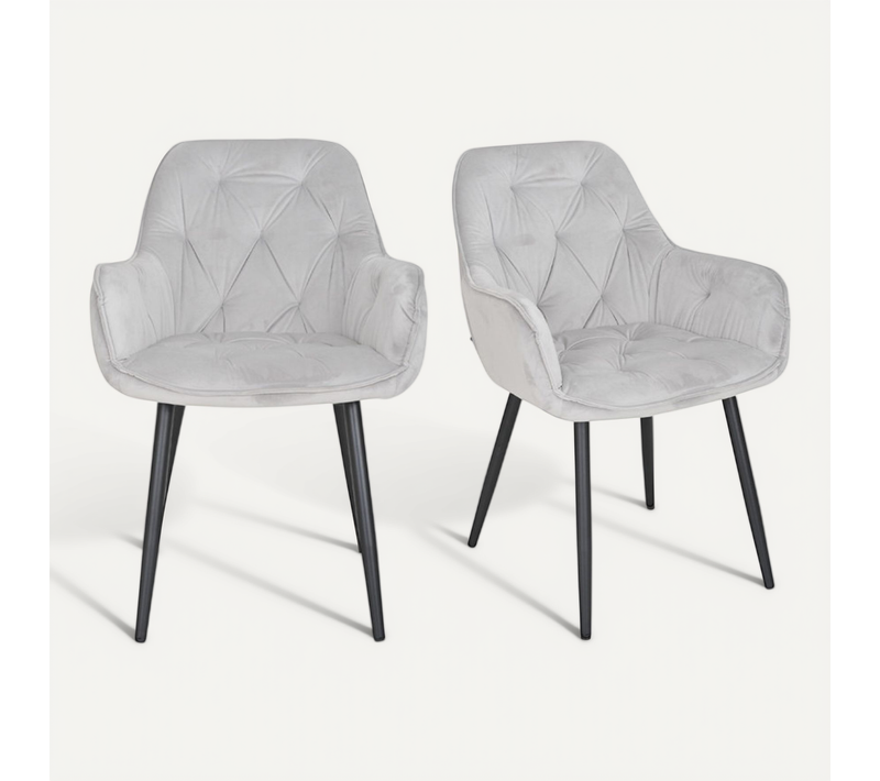 Lot 2 Chaises En Velours Gris Clair Avec Pieds En Métal Noir - Stern 2