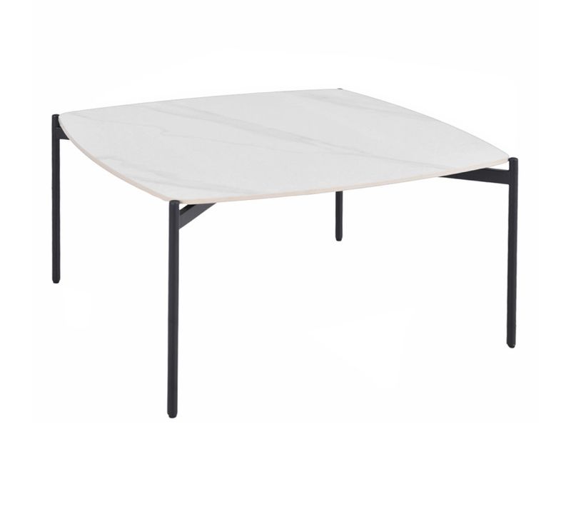 Table Basse Carrée En Céramique Blanc Marbré Et Métal Noir - Jerry