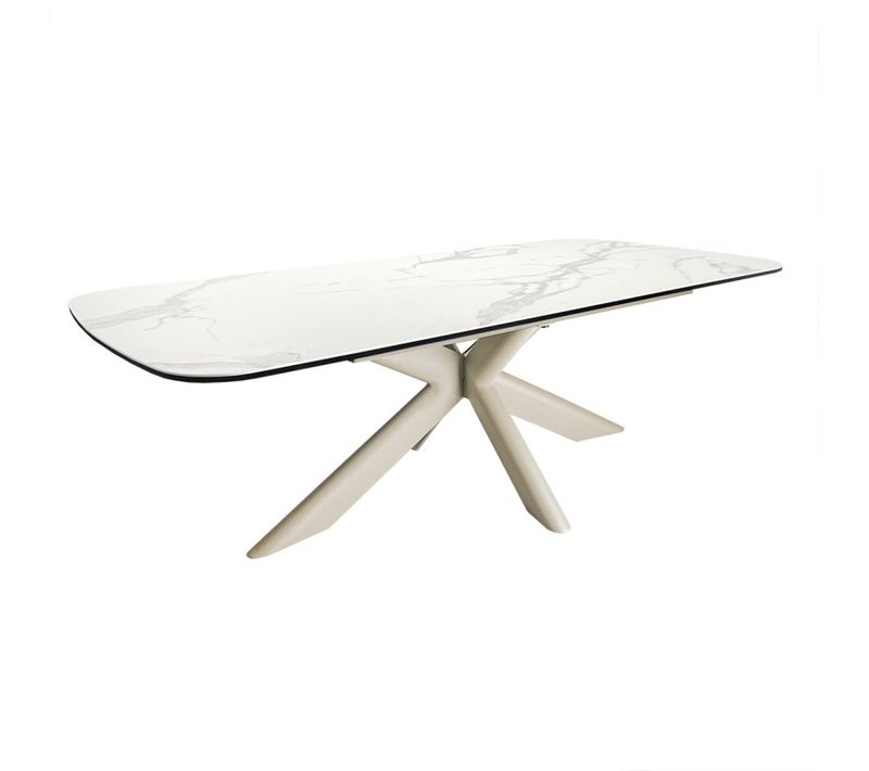 Table Basse 130 Cm Céramique Blanc Pied Croix Métal Beige - Livano