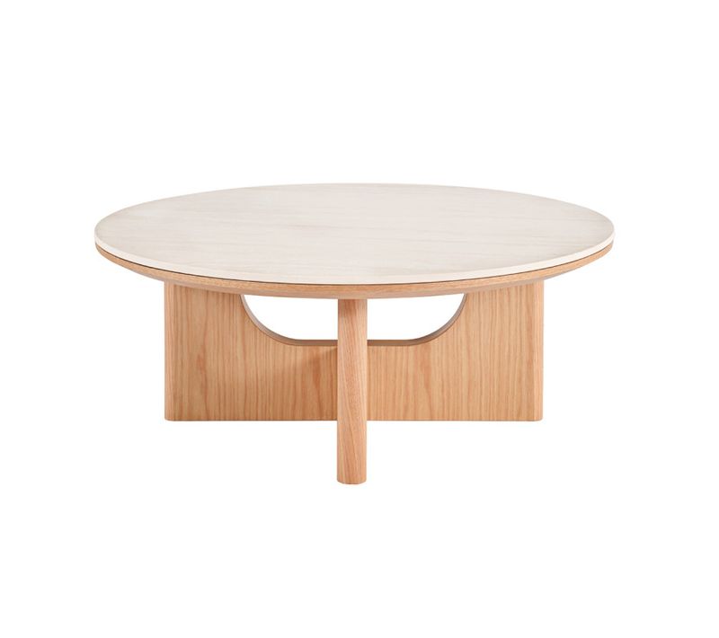 Table Basse Ronde 80 Cm Bois Et Céramique Beige Pied Aéré – Dove