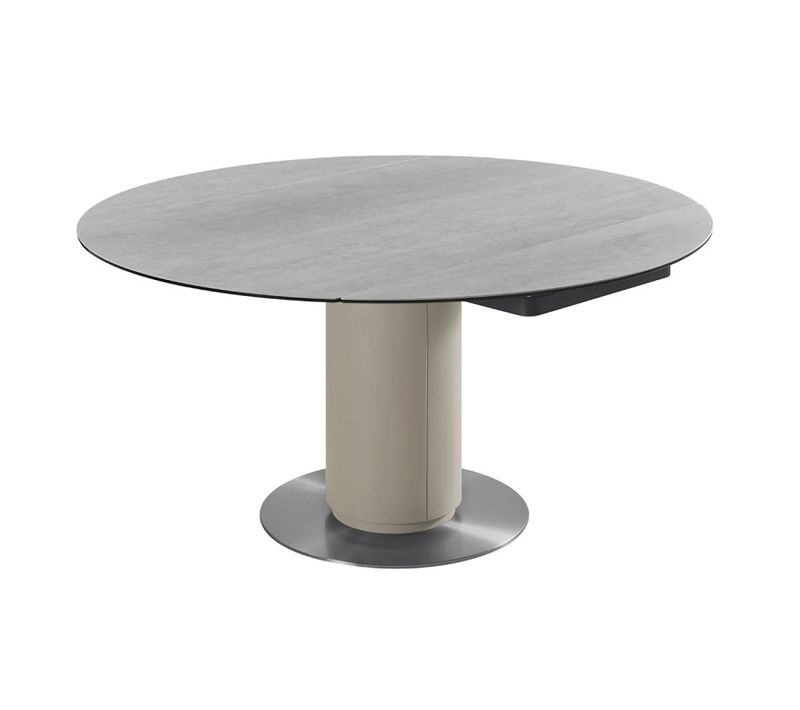 Table Extensible Ronde 90 à 150 Cm En Céramique Gris Pied Central - Pivo