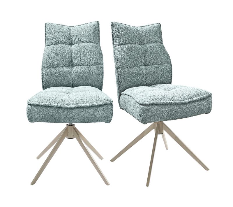 Lot 2 Chaises Pivotantes Tissu Bouclette Bleu Pieds Taupe – Cynthia