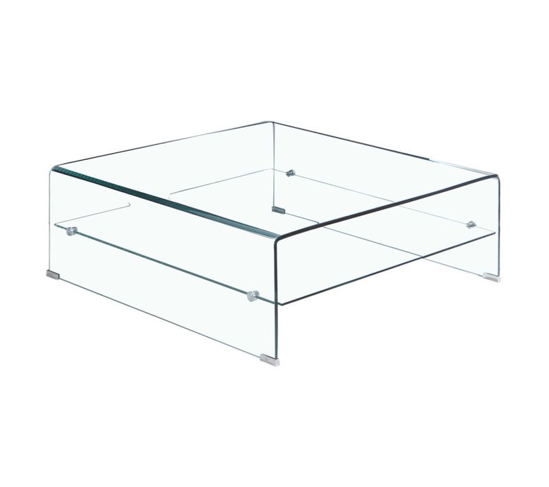 Table Basse Carrée 80 X 80 Cm Avec Étagère En Verre Trempé - Ice