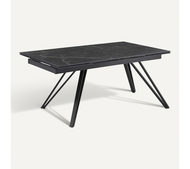 Table Extensible 180 à 260 Cm Céramique Noir Marbré Pieds En V - Indiana 10