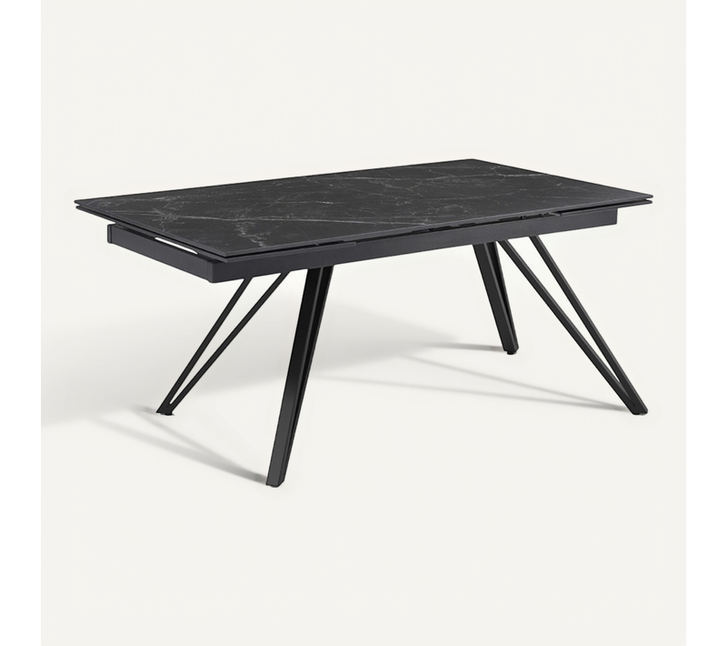 Table Extensible 160 à 240 Cm Céramique Noir Marbré Pieds En V - Indiana 10