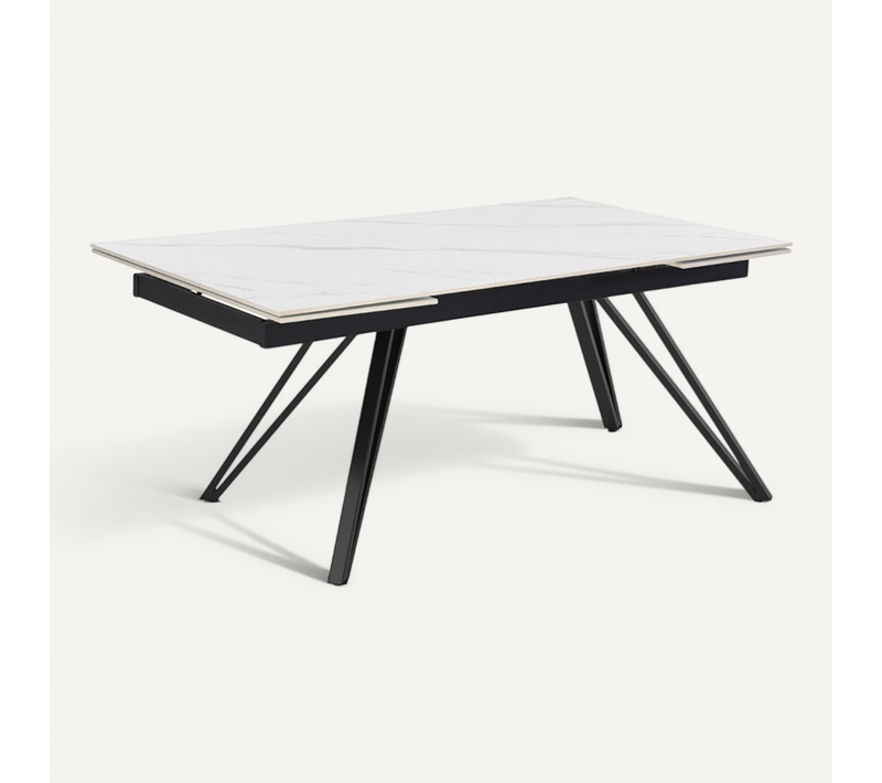 Table Extensible 180 à 260 Cm Céramique Blanc Marbré Pieds En V - Nevada 10