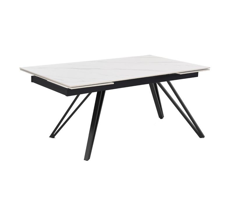 Table Extensible 160 à 240 Cm Céramique Blanc Marbré Pieds En V - Nevada 10