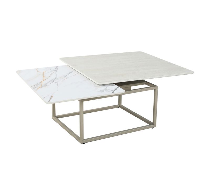 Table Basse Rotative 2 Plateaux En Céramique Et Pied Beige – Thyla