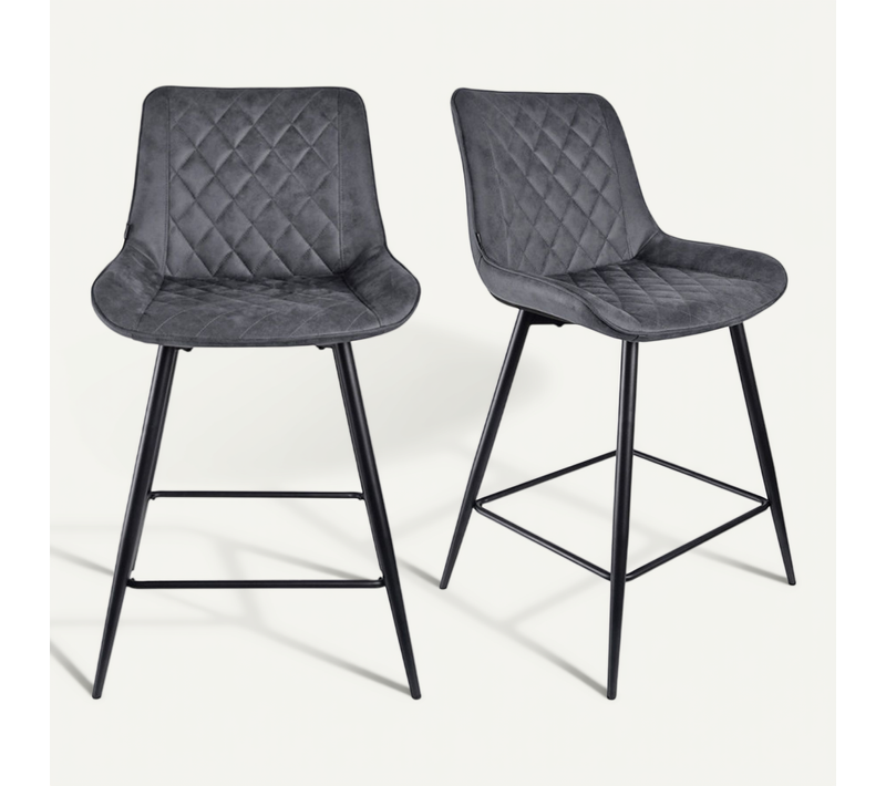 Lot 2 Chaises De Bar En Tissu Gris Avec Pieds En Métal - Manhattan 2