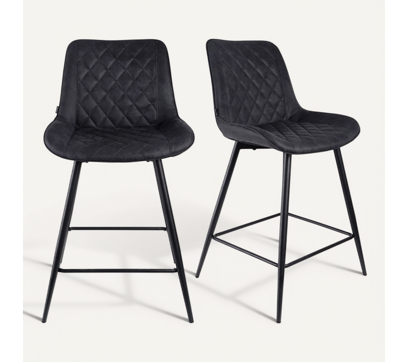 Lot 2 Chaises De Bar En Tissu Noir Avec Pieds En Métal - Manhattan 2