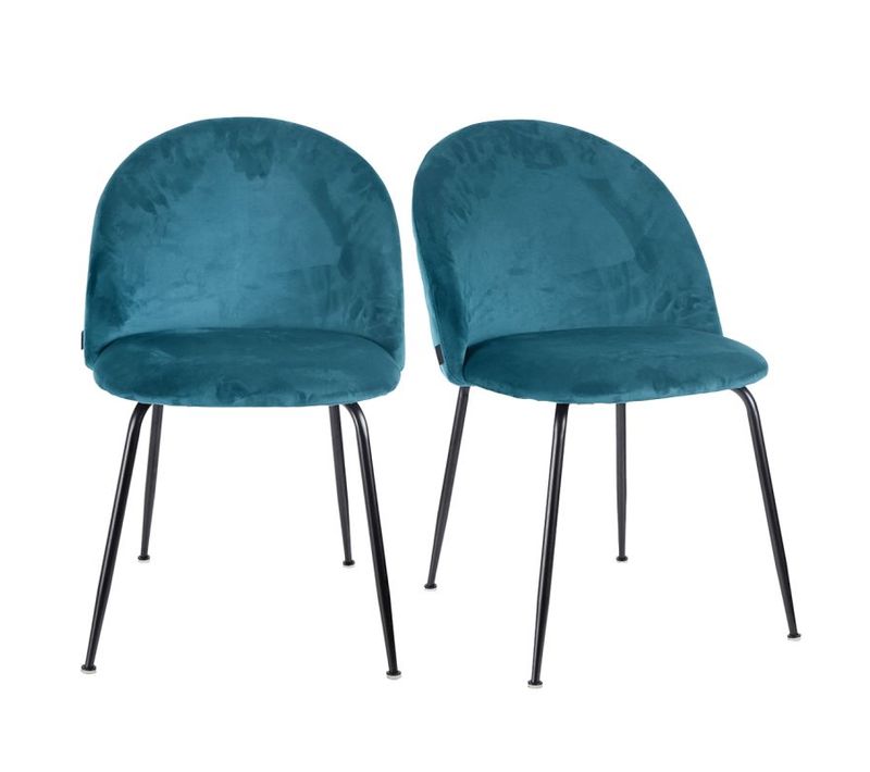 Lot 2 Chaises Capitonnées Velours Bleu Canard Pieds Métal – Fara 2