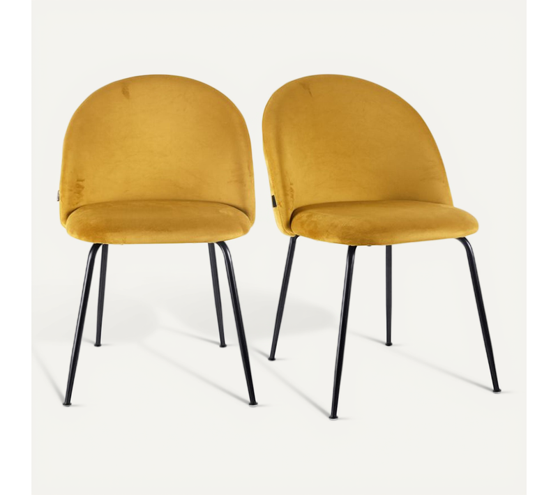 Lot 2 Chaises Capitonnées En Velours Jaune Pieds Métal Noir – Fara 2