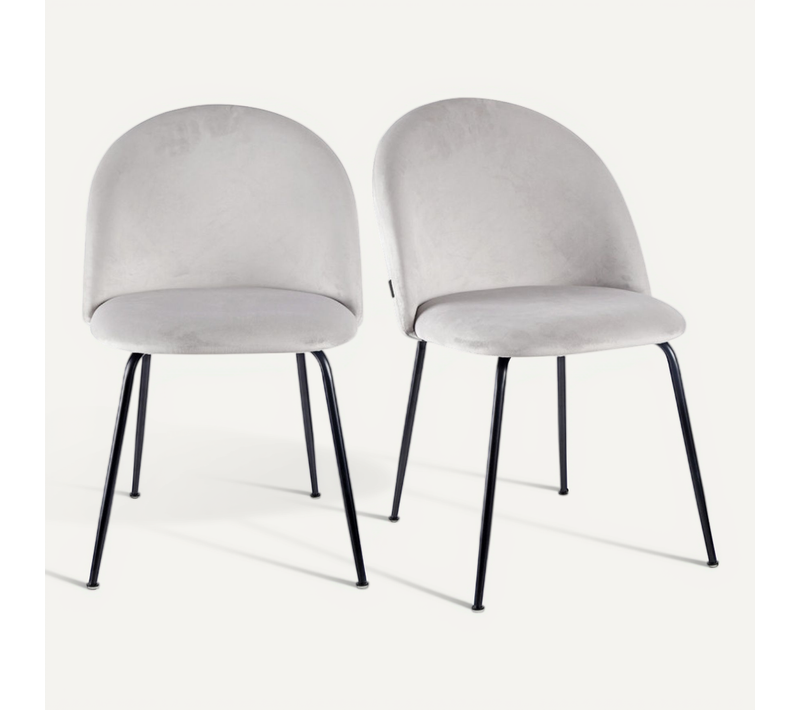 Lot 2 Chaises Capitonnées Velours Gris Clair Pieds Métal – Fara 2