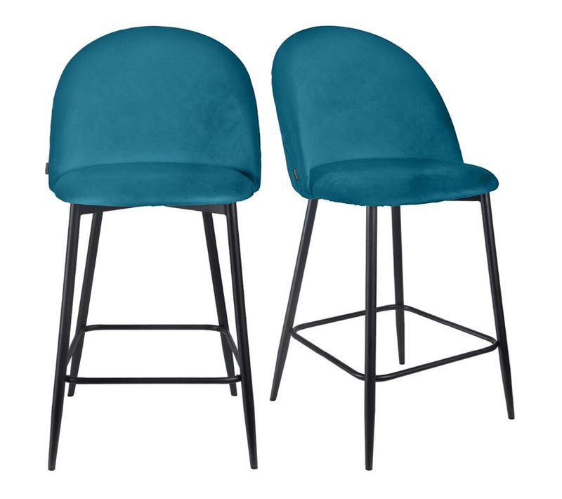 Lot De 2 Chaises De Bar En Velours Bleu Avec Pieds En Métal - Fara 2