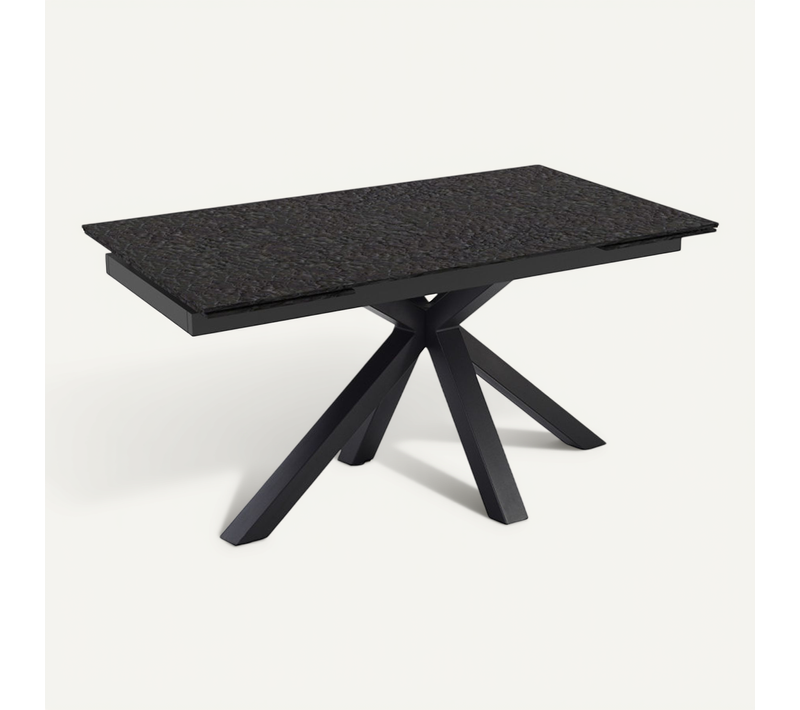 Table Extensible 180 à 260 Cm Verre Bullé Gris Anthracite Pieds Central Croix - Atlanta 04