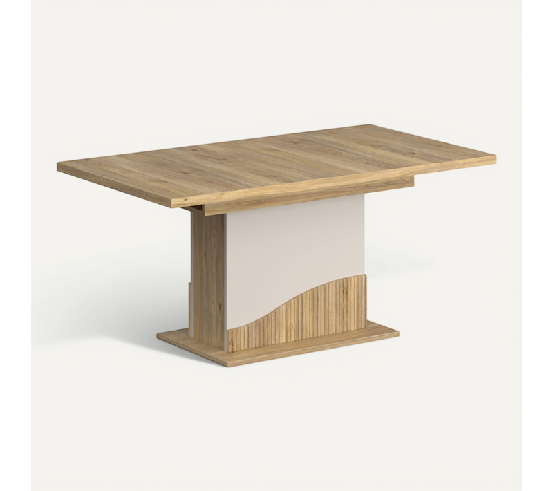 Table Extensible 160 à 200 Cm Pied Central Décor Tasseaux Bois - Rivage