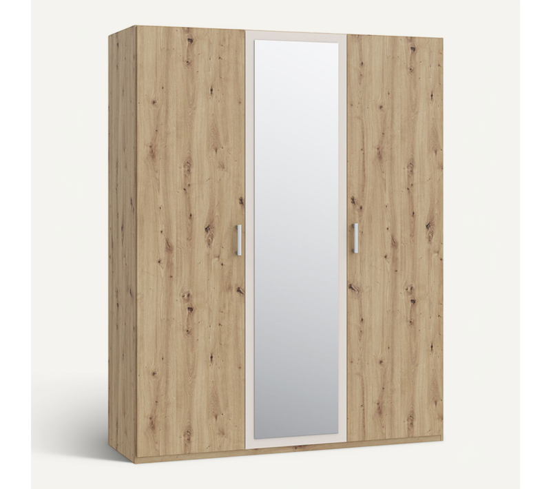 Armoire H. 210 Cm Décor Chêne Et Sable Avec Portes Battantes - Dodoma
