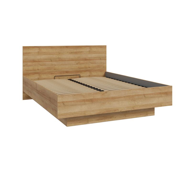 Lit Coffre 160 X 200 Cm Décor Bois De Chêne Rangement Intégré – Illya