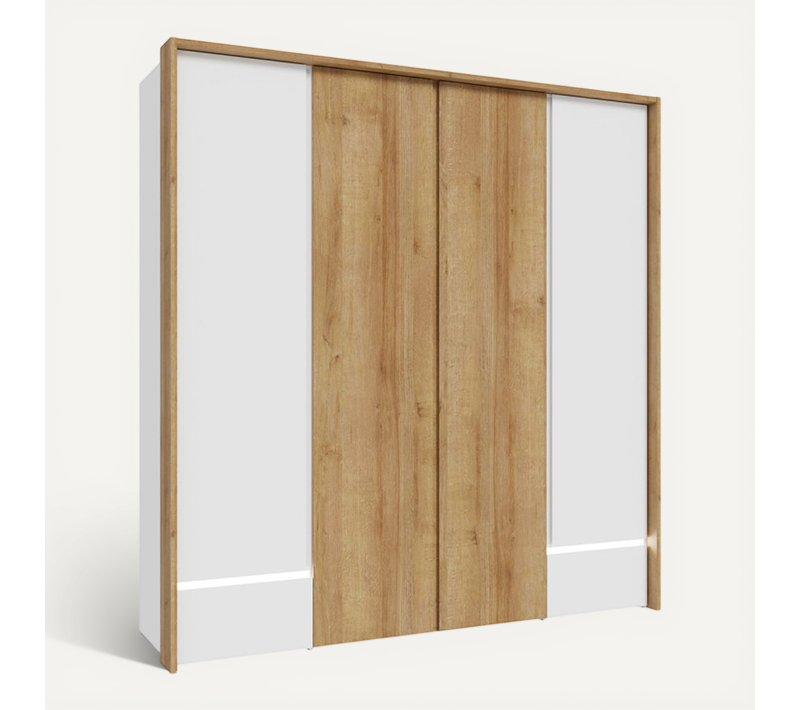 Armoire Dressing 204 Cm Décor Bois Chêne Et Blanc Avec LED – Illya