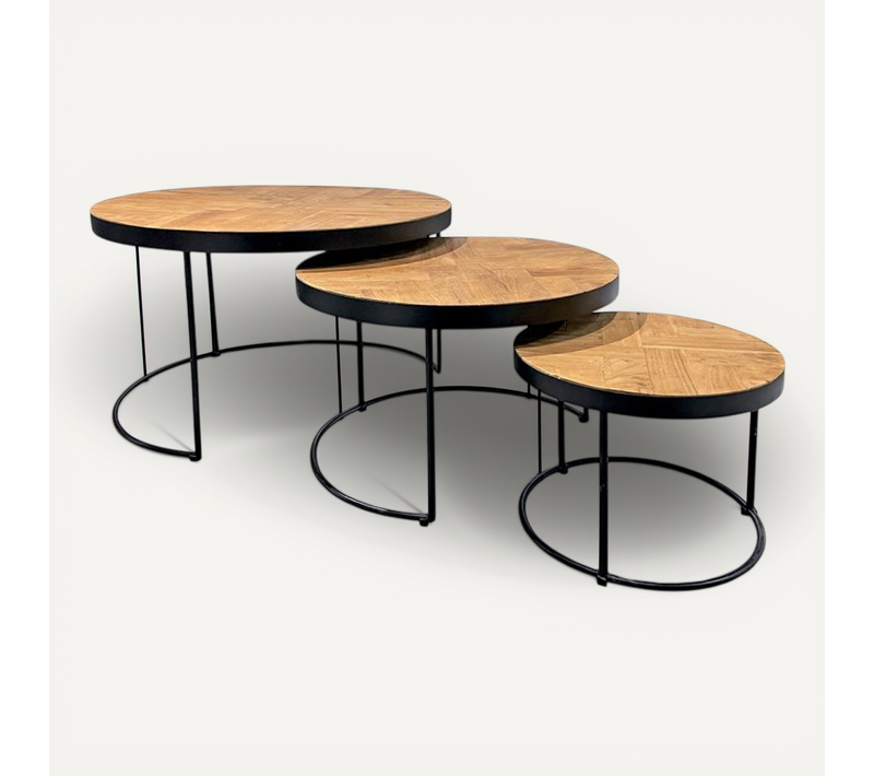 Tables Basses Gigognes Rondes D. 75 Cm En Teck Et Métal – Carter