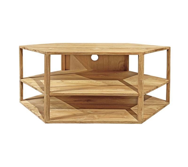 Meuble TV D'angle Hexagonal 110 Cm Bois De Teck Massif - Tetra