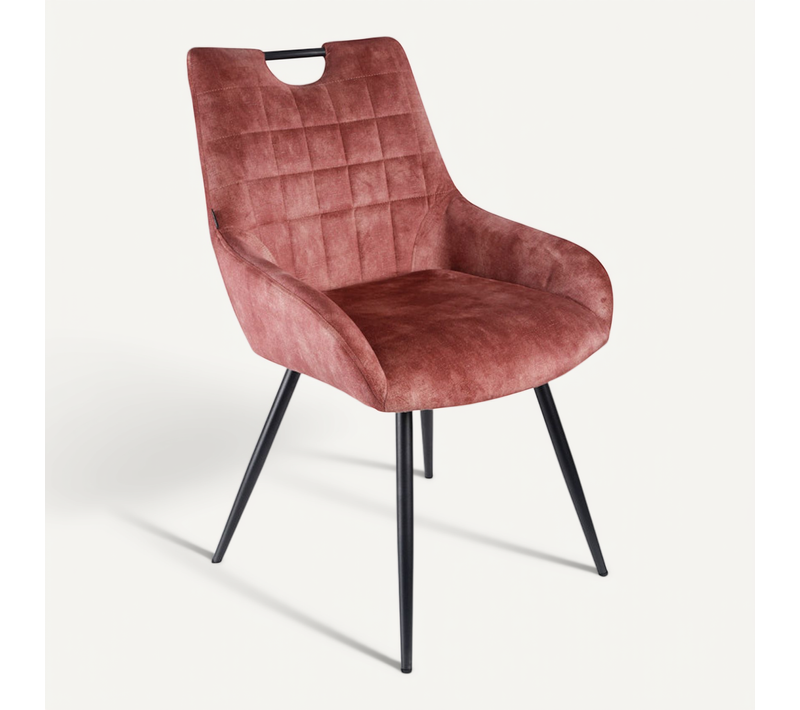 Chaise Capitonnée Velours Rose Pieds Métal Noir – Brandy 2
