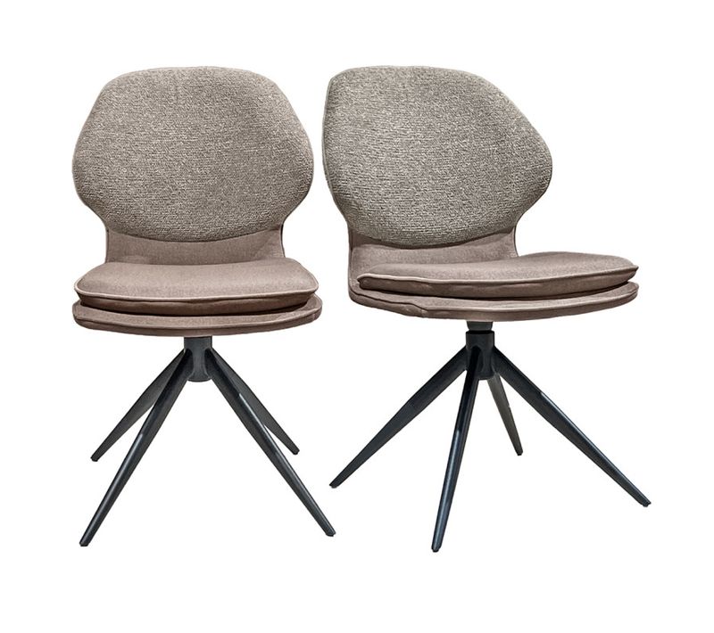 Lot 2 Chaises Pivotantes 360° En Tissu Chiné Et Mohair Taupe – Mely