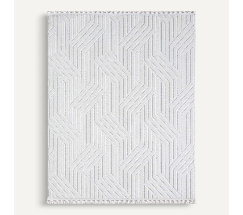Tapis À Relief Géométriques Moderne Blanc 120x180