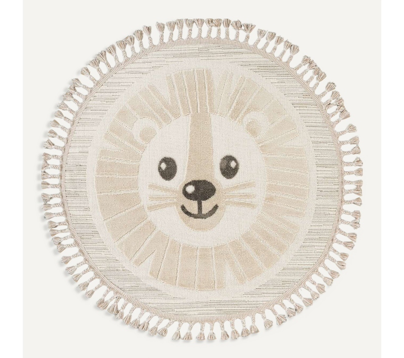 Tapis Rond Enfant Doux Texturé Lion Blanc 130x130