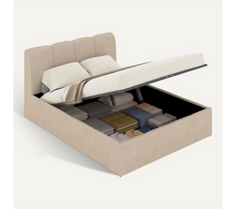 Baltimore - Lit Nuage Coffre 140x190cm Velours Beige