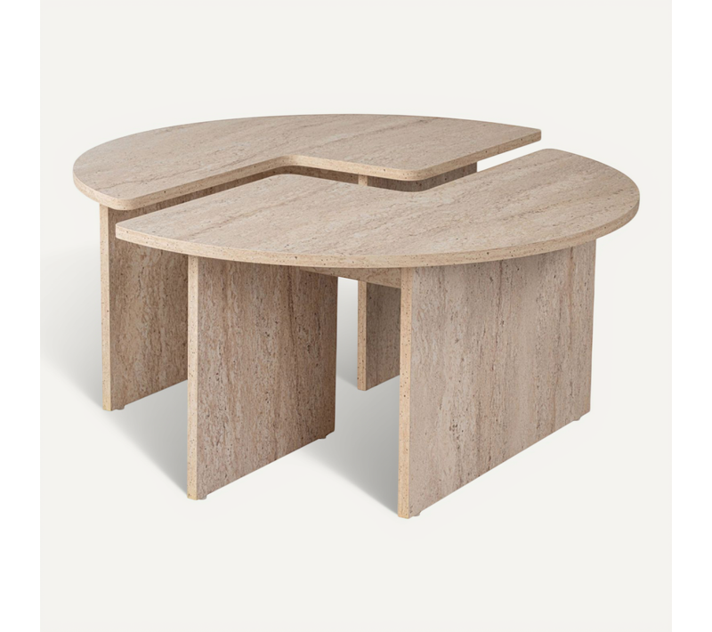 Apix - Table Basse Ronde Duo Effet Travertin 90cm