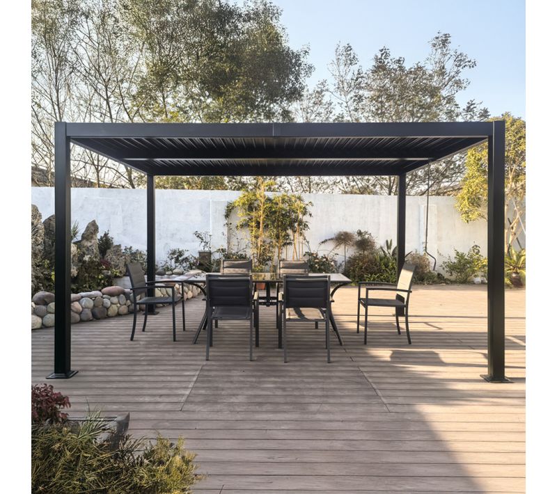 Naxos - Pergola Bioclimatique 4x3m Structure Et Lames En Aluminium Noir