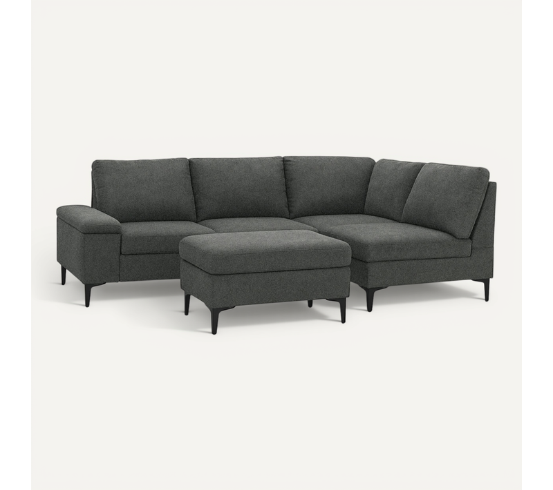 Colchester - Canapé D'angle 4-5 Places En Tissu Chenille Gris Anthracite Avec Pouf