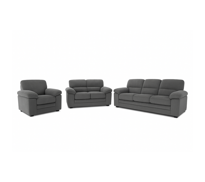 Lincoln - Ensemble Canapé 3 Places + 2 Places + Fauteuil En Velours Côtelé Gris Foncé