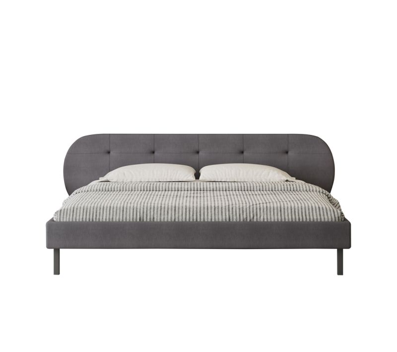 Tulsa - Lit Capitonné 160x200cm Gris Avec Tête De Lit Et Sommier