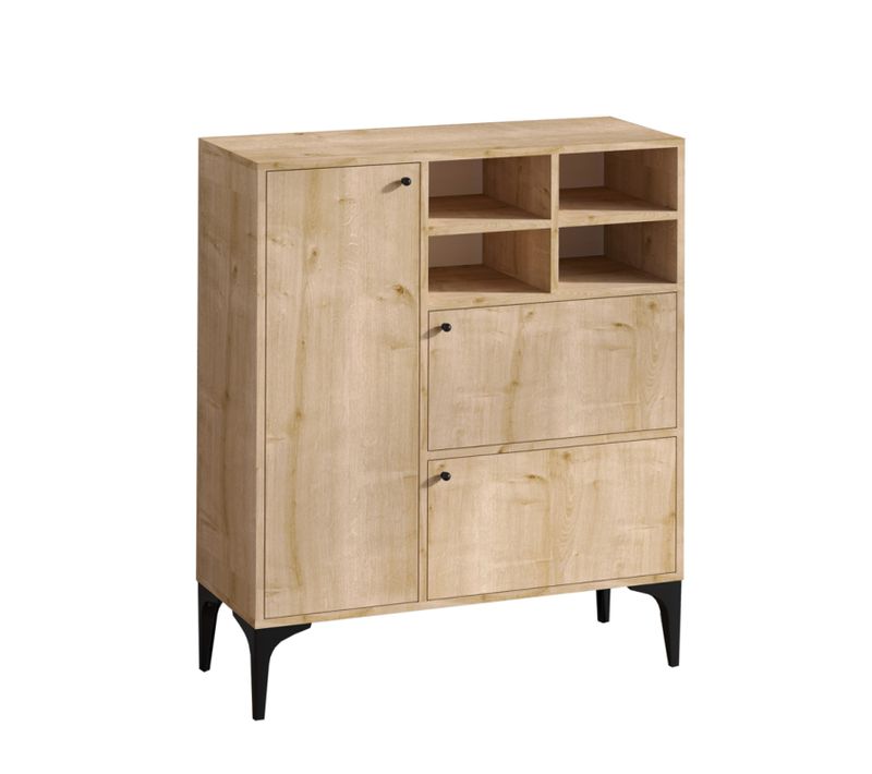 Ewa - Buffet Haut 3 Portes Et 4 Niches Couleur Chêne 100x125cm