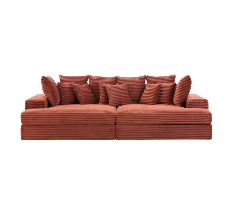 Cardiff - Canapé 4 Places Assise Profonde En Velours Côtelé Terracotta