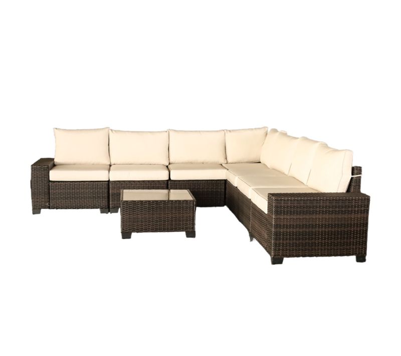 Lazaro - Salon De Jardin Modulable 7 Places En Résine Tressée Avec Table Marron Et Beige