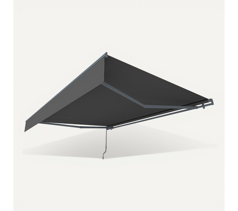 Adro - Store Banne Manuel 3,95 X 2,5 M En Aluminium Avec Toile Gris