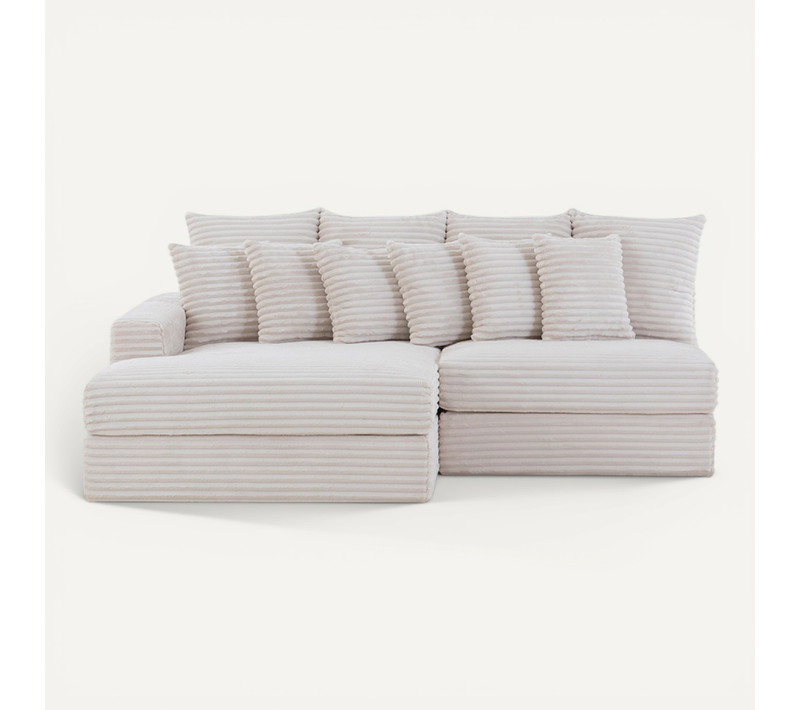 Cardiff - Canapé D'angle 3/4 Places Assise Profonde En Velours Côtelé Beige