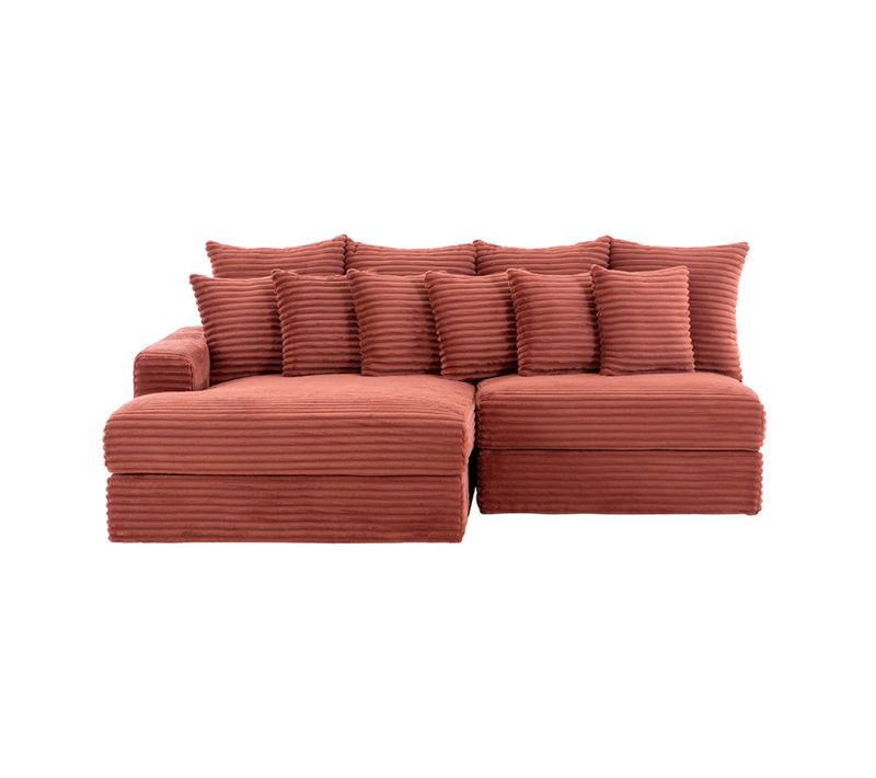 Cardiff - Canapé D'angle 3/4 Places Assise Profonde En Velours Côtelé Terracotta