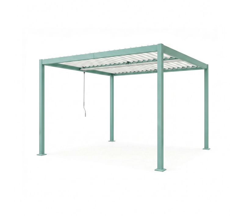 Corfu - Pergola Bioclimatique Structure Aluminium Vert Lames Orientables 3x3m