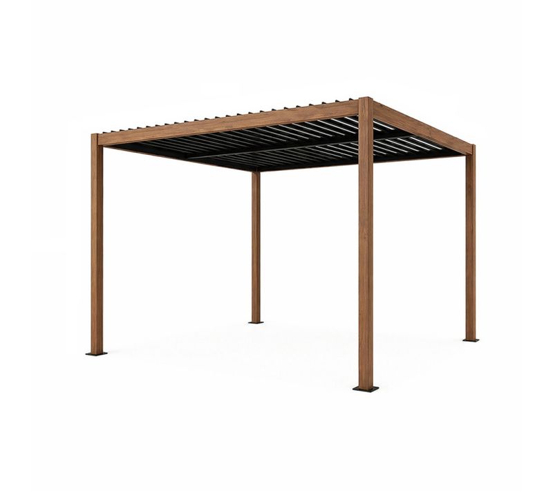Rhodes - Pergola Bioclimatique Effet Bois Structure Et Lames Orientables En Aluminium 3x3m